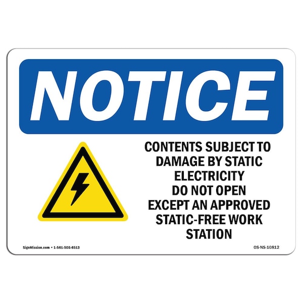 Signmission OSHA Notice, 5" Height, Contents Subject To Damage By Sign With Symbol, 7" X 5", Landscape OS-NS-D-57-L-10812 - main